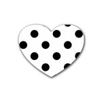 Polka Dots - Black on White Rubber Coaster (Heart)