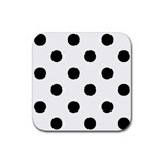 Polka Dots - Black on White Rubber Coaster (Square)