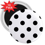 Polka Dots - Black on White 3  Magnet (10 pack)