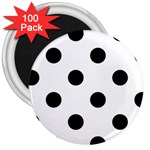 Polka Dots - Black on White 3  Magnet (100 pack)