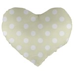 Polka Dots - White on Beige Large 19  Premium Flano Heart Shape Cushion