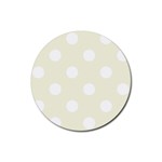 Polka Dots - White on Beige Rubber Round Coaster (4 pack)