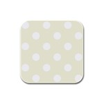 Polka Dots - White on Beige Rubber Square Coaster (4 pack)