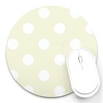 Polka Dots - White on Beige Round Mousepad