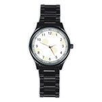 Polka Dots - Beige on White Stainless Steel Round Watch