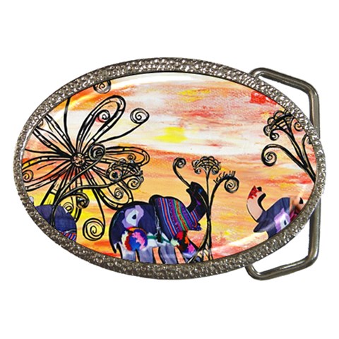 Indian Elephants Belt Buckle from ArtsNow.com Front