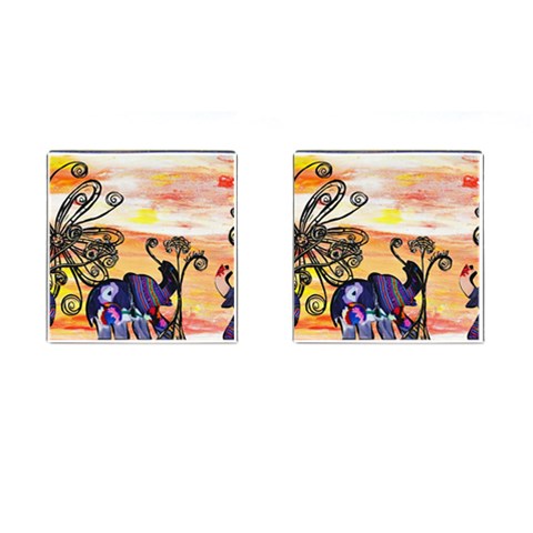 Indian Elephants Cufflinks (Square) from ArtsNow.com Front(Pair)