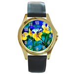 Wallpaper Flower Tulip Round Gold Metal Watch