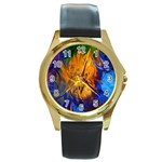 Abstract Paintings Round Gold Metal Watch