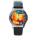 Abstrak Paint Round Metal Watch