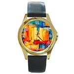 Abstrak Paint Round Gold Metal Watch