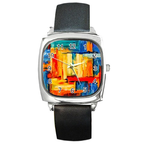 Abstrak Paint Square Metal Watch from ArtsNow.com Front