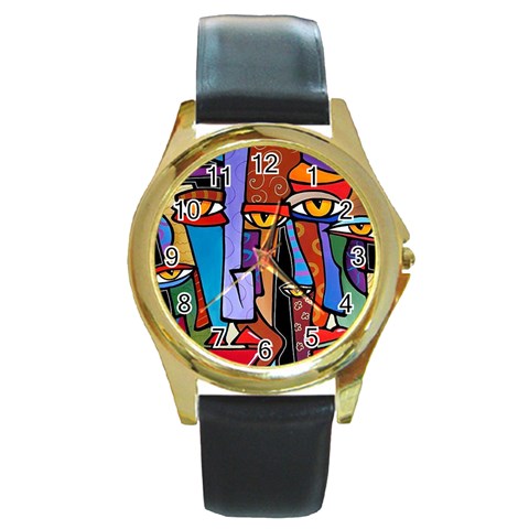 Art Painting Pop Design Stars Round Gold Metal Watch from ArtsNow.com Front