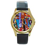 Art Painting Pop Design Stars Round Gold Metal Watch
