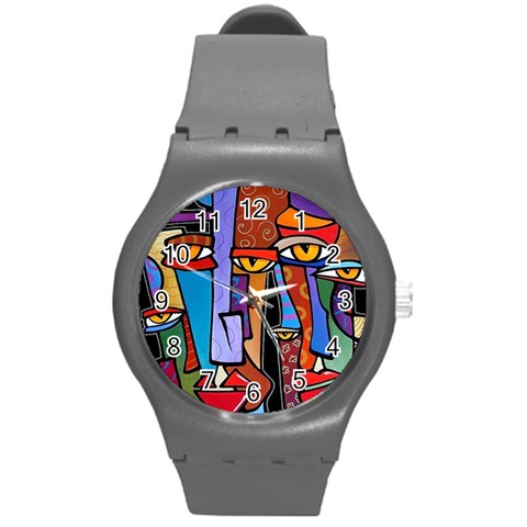 Art Painting Pop Design Stars Round Plastic Sport Watch (M) from ArtsNow.com Front