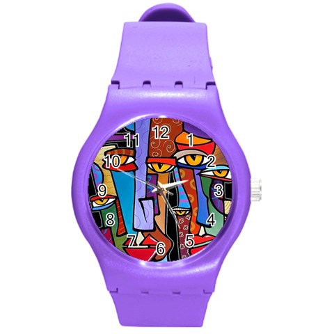 Art Painting Pop Design Stars Round Plastic Sport Watch (M) from ArtsNow.com Front