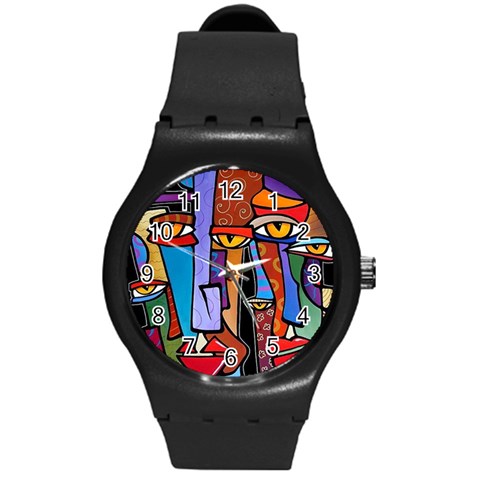 Art Painting Pop Design Stars Round Plastic Sport Watch (M) from ArtsNow.com Front