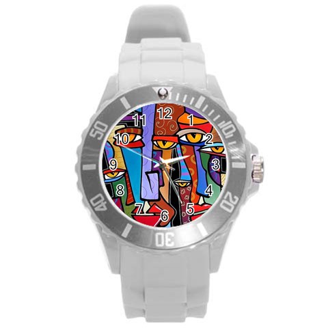 Art Painting Pop Design Stars Round Plastic Sport Watch (L) from ArtsNow.com Front