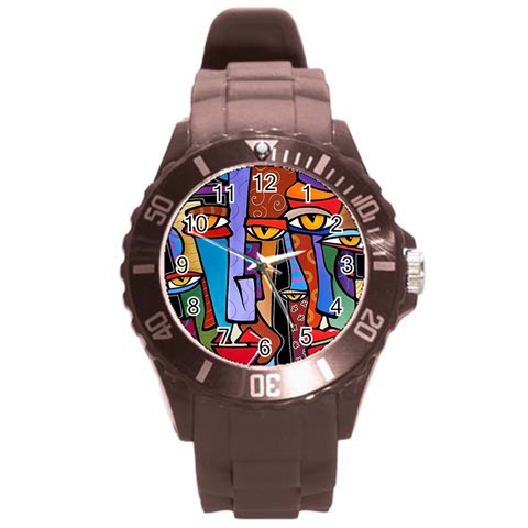 Art Painting Pop Design Stars Round Plastic Sport Watch (L) from ArtsNow.com Front