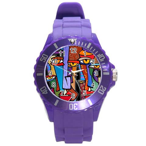Art Painting Pop Design Stars Round Plastic Sport Watch (L) from ArtsNow.com Front