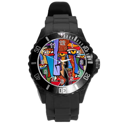 Art Painting Pop Design Stars Round Plastic Sport Watch (L) from ArtsNow.com Front