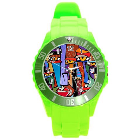 Art Painting Pop Design Stars Round Plastic Sport Watch (L) from ArtsNow.com Front