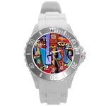 Art Painting Pop Design Stars Round Plastic Sport Watch (L)
