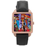 Art Painting Pop Design Stars Rose Gold Leather Watch 
