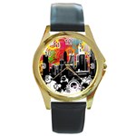 City Town Round Gold Metal Watch