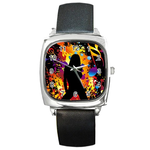 Clap Girl Square Metal Watch from ArtsNow.com Front