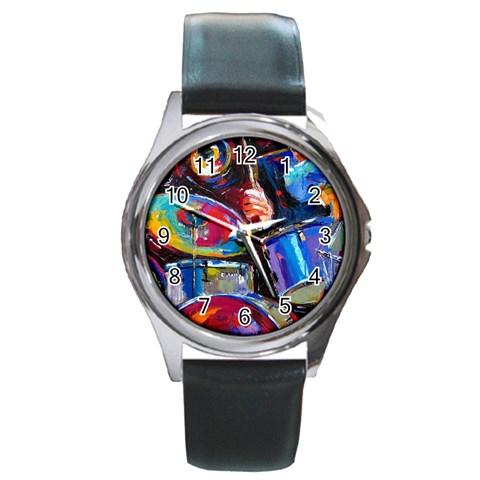 Dram Abstrak Round Metal Watch from ArtsNow.com Front