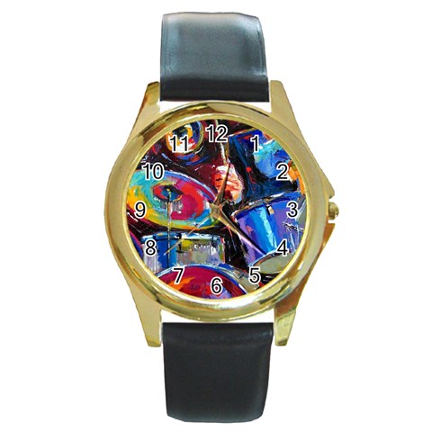 Dram Abstrak Round Gold Metal Watch from ArtsNow.com Front