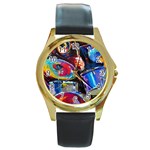 Dram Abstrak Round Gold Metal Watch