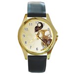 Gunungan Wayang Wallpaper Round Gold Metal Watch