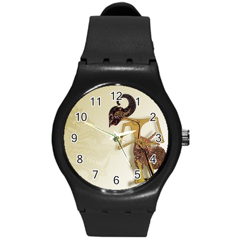 Gunungan Wayang Wallpaper Round Plastic Sport Watch (M) from ArtsNow.com Front