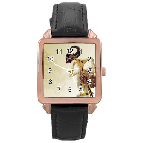 Gunungan Wayang Wallpaper Rose Gold Leather Watch  from ArtsNow.com Front