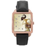 Gunungan Wayang Wallpaper Rose Gold Leather Watch 