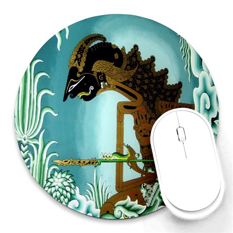 Lukisan Wayang Kulit Round Mousepad from ArtsNow.com Front