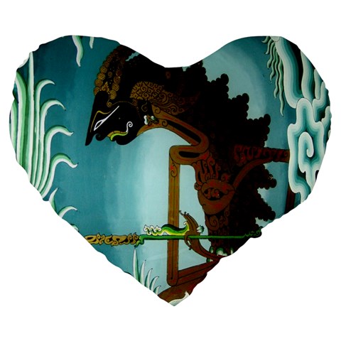 Lukisan Wayang Kulit Large 19  Premium Flano Heart Shape Cushion from ArtsNow.com Front