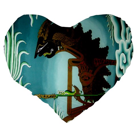 Lukisan Wayang Kulit Large 19  Premium Flano Heart Shape Cushion from ArtsNow.com Back