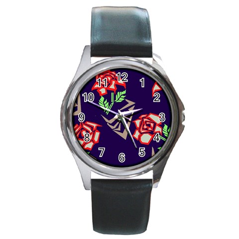 Terminator Roses Round Metal Watch from ArtsNow.com Front