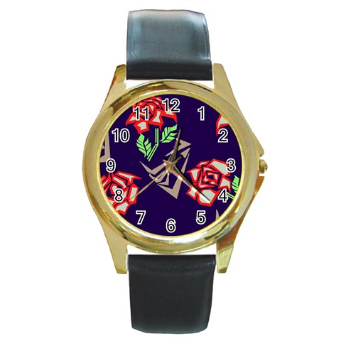 Terminator Roses Round Gold Metal Watch from ArtsNow.com Front