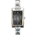Black Alligator Leather Pattern Rectangle Italian Charm Watch