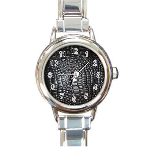 Black Alligator Leather Pattern Round Italian Charm Watch from ArtsNow.com Front