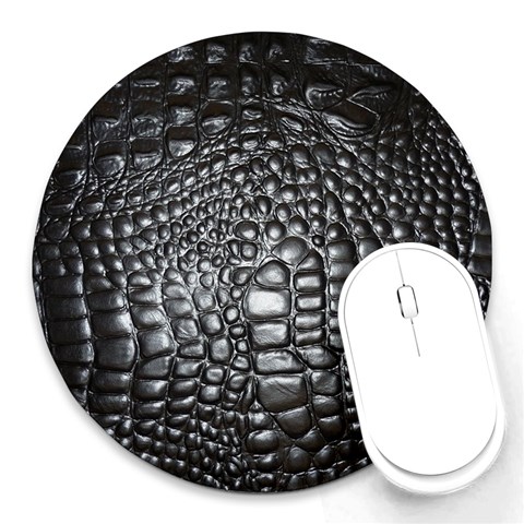 Black Alligator Leather Pattern Round Mousepad from ArtsNow.com Front