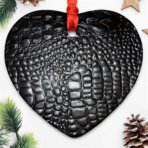 Black Alligator Leather Pattern Ornament (Heart) from ArtsNow.com Front