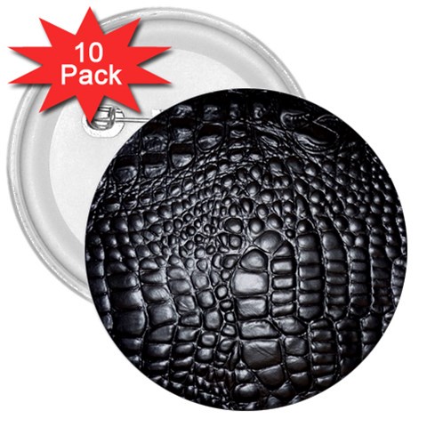 Black Alligator Leather Pattern 3  Button (10 pack) from ArtsNow.com Front