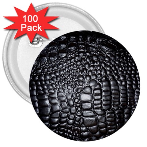 Black Alligator Leather Pattern 3  Button (100 pack) from ArtsNow.com Front