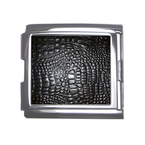 Black Alligator Leather Pattern Mega Link Italian Charm (18mm) from ArtsNow.com Front