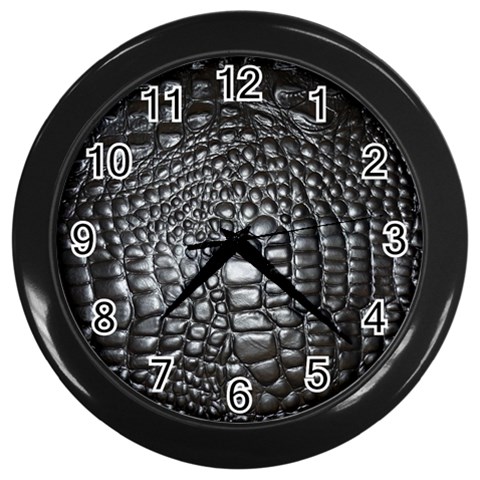 Black Alligator Leather Pattern Wall Clock (Black) from ArtsNow.com Front